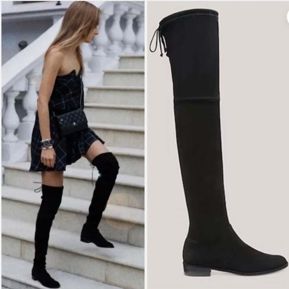 Stuart Weitzman Lowland Suede Over The Knee Boots , Black - Size 10.5